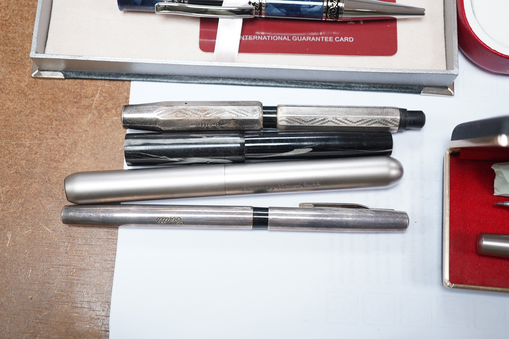 A quantity of pens including a silver fountain pen (8). Condition - fair